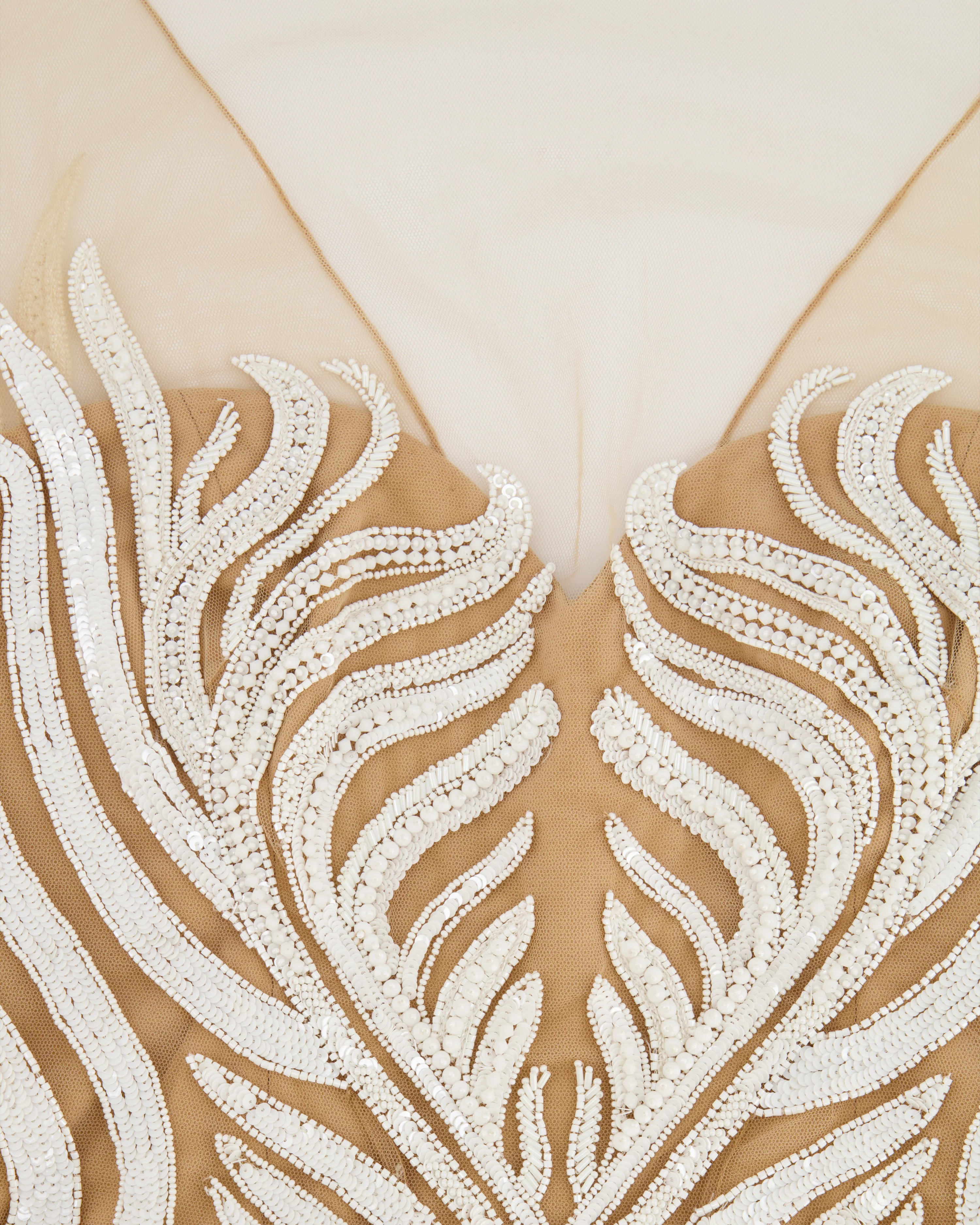 Zuhair Murad White and Beige Sequin Striped Tulle Sleeveless Mini Dress Size IT 42 (UK 10) - Image 7