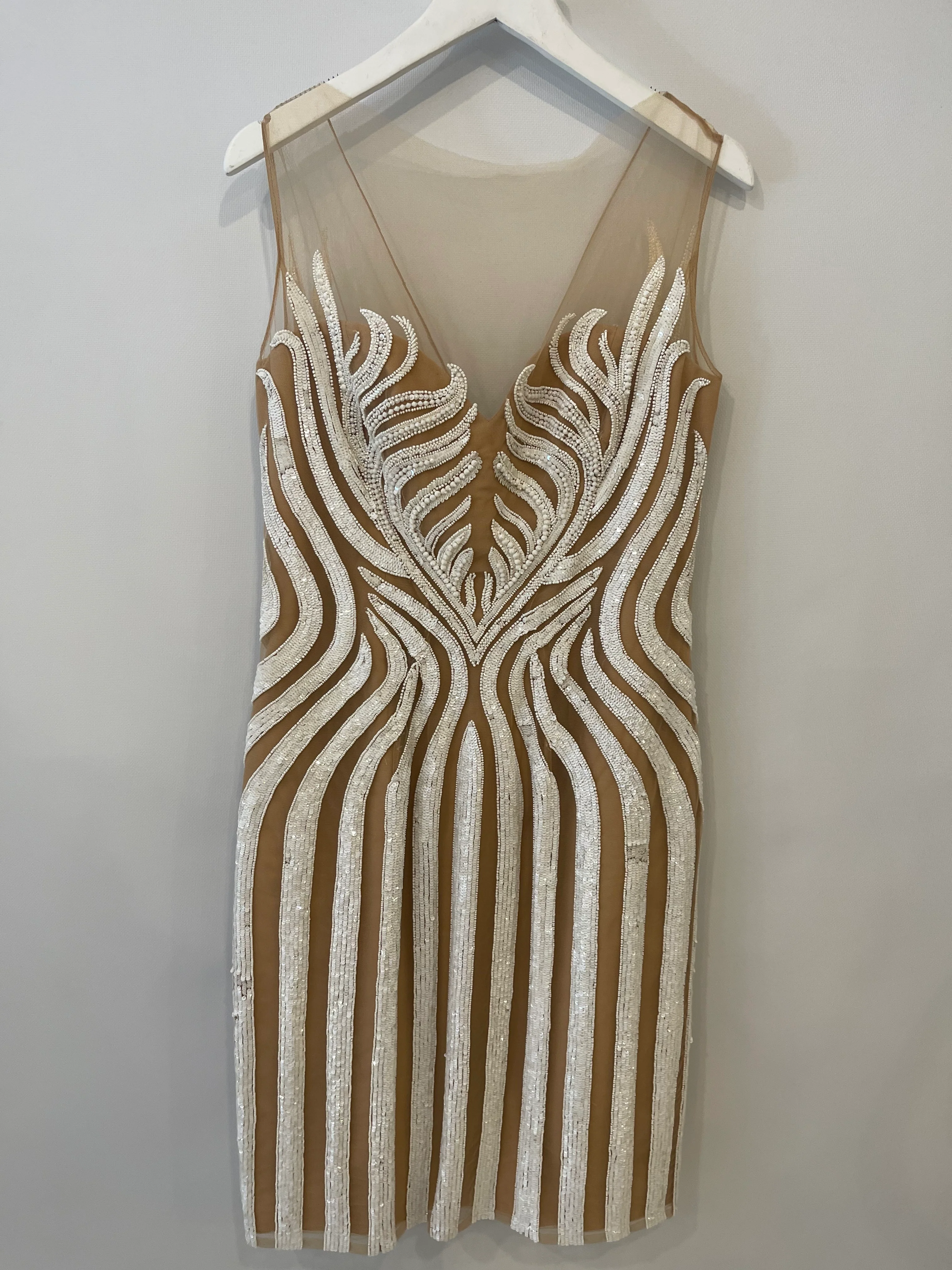 Zuhair Murad White and Beige Sequin Striped Tulle Sleeveless Mini Dress Size IT 42 (UK 10) - Image 8