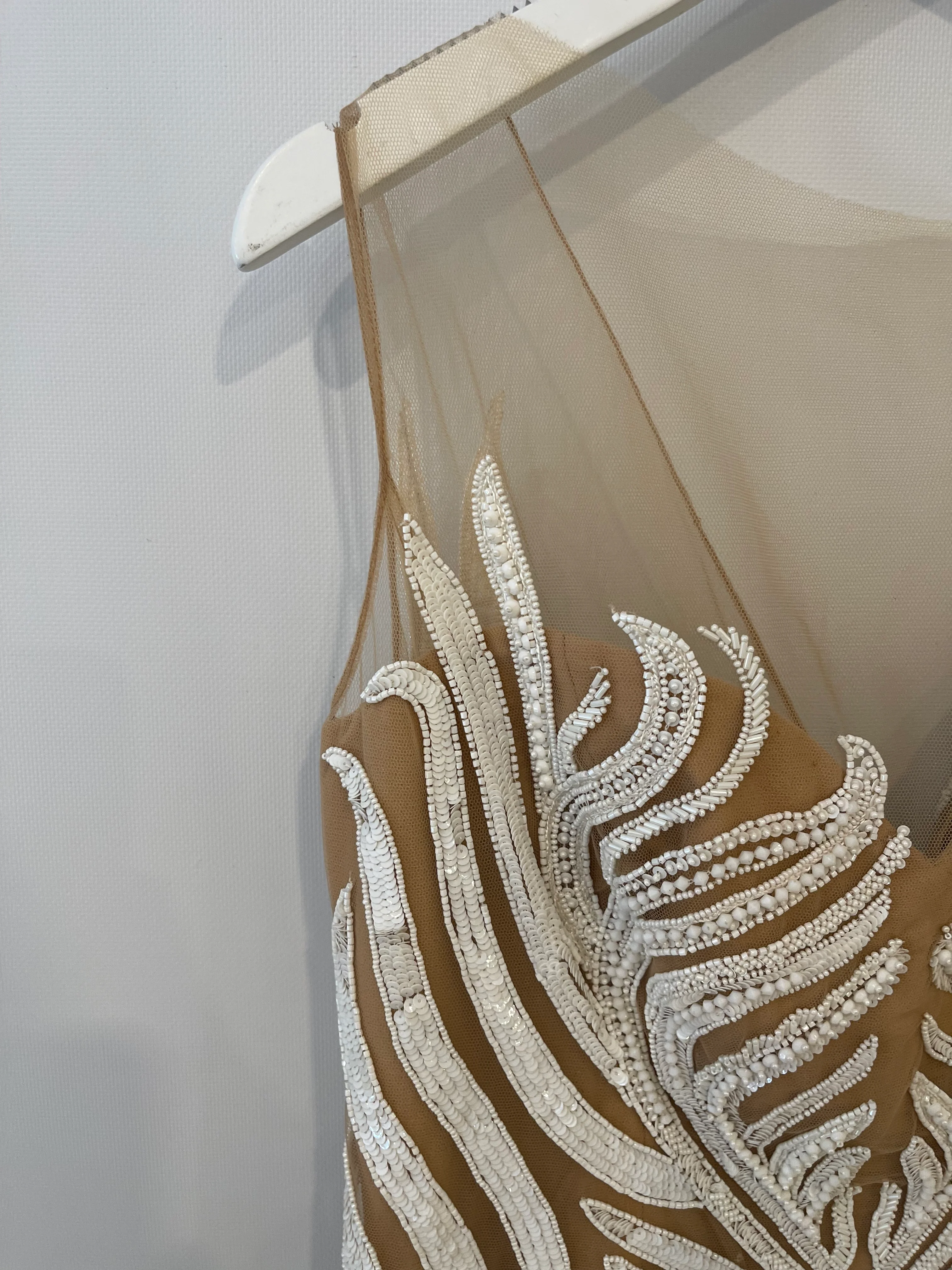Zuhair Murad White and Beige Sequin Striped Tulle Sleeveless Mini Dress Size IT 42 (UK 10) - Image 9