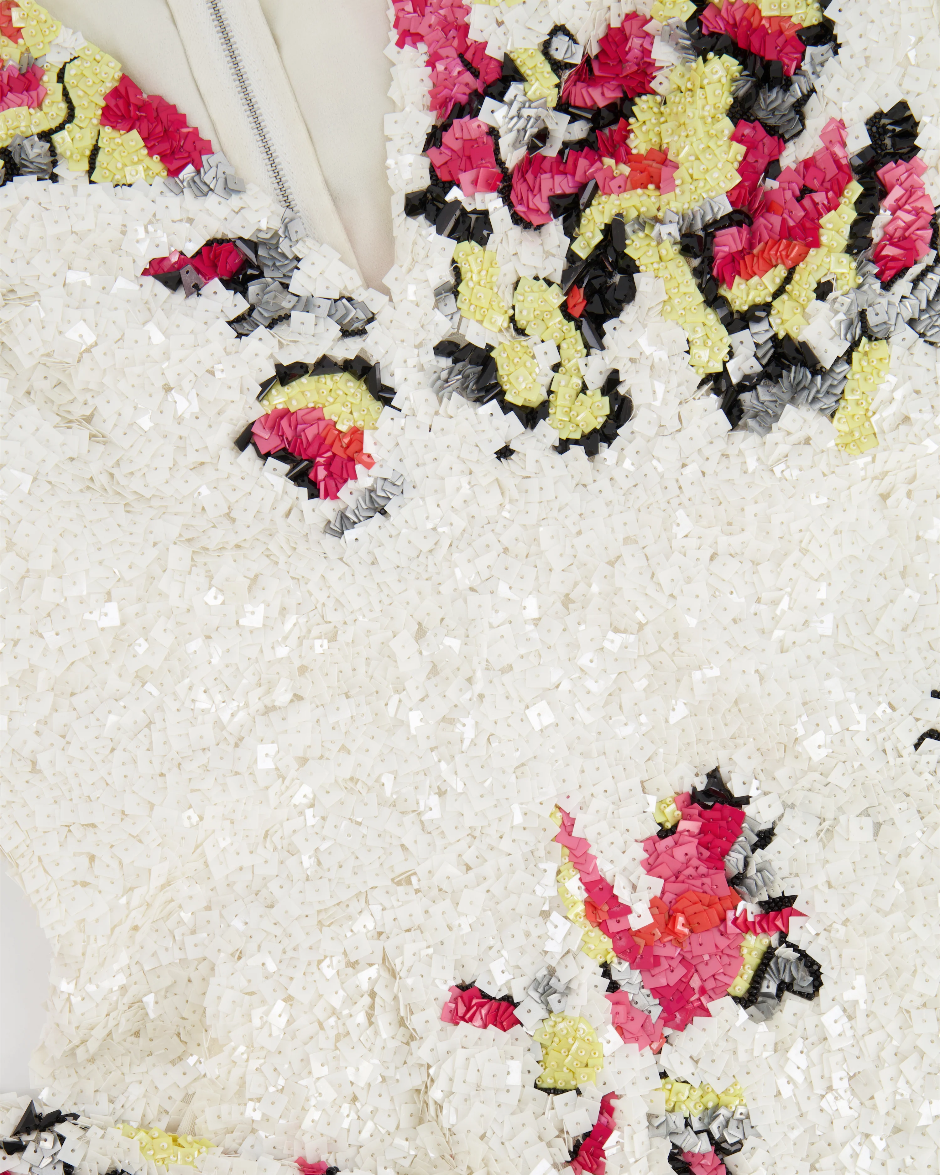 Zuhair Murad White Long-Sleeve Sequin Embellished Playsuit with Abstract Multicolour Details Size IT 42 (UK 10) - Image 6