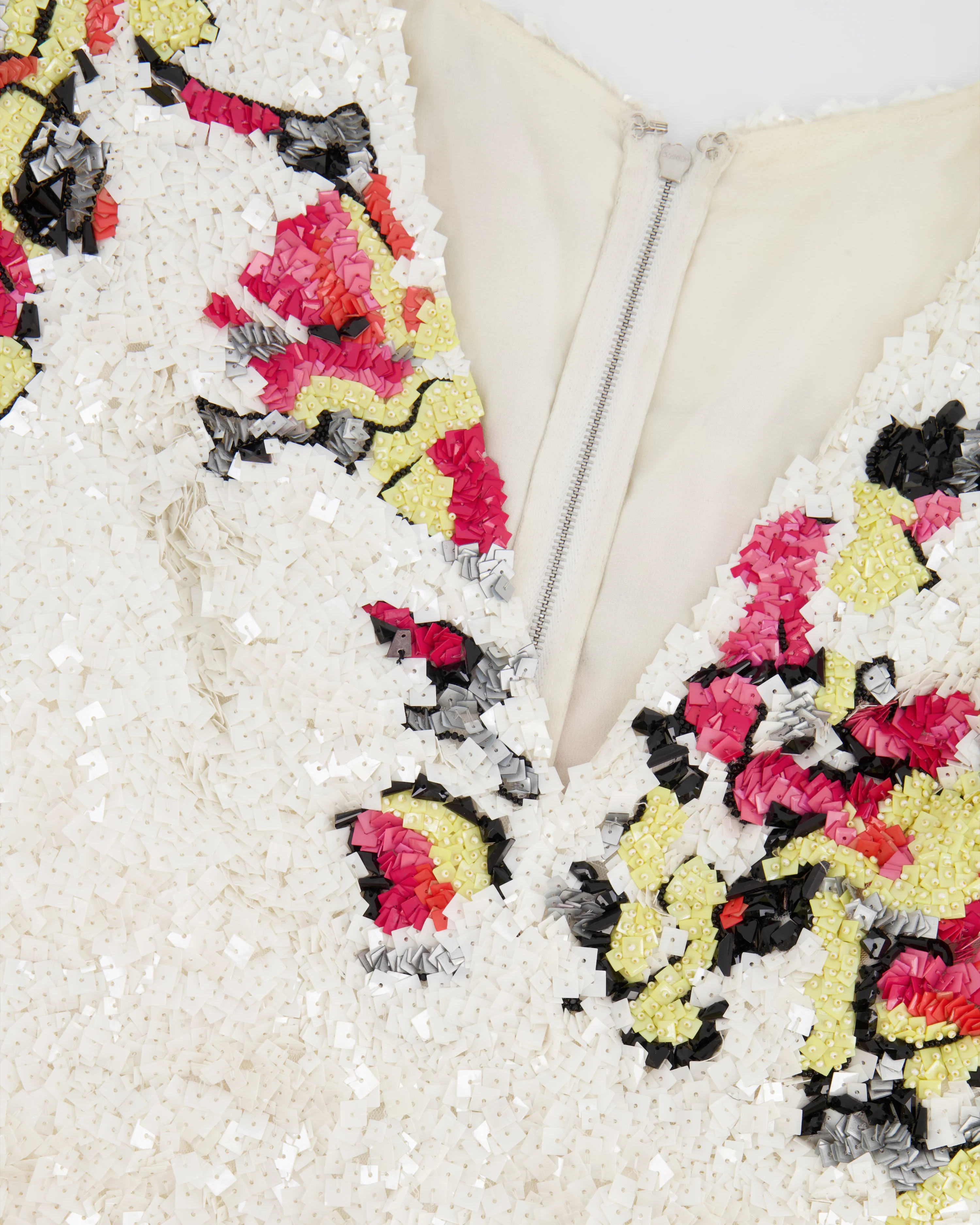 Zuhair Murad White Long-Sleeve Sequin Embellished Playsuit with Abstract Multicolour Details Size IT 42 (UK 10) - Image 7